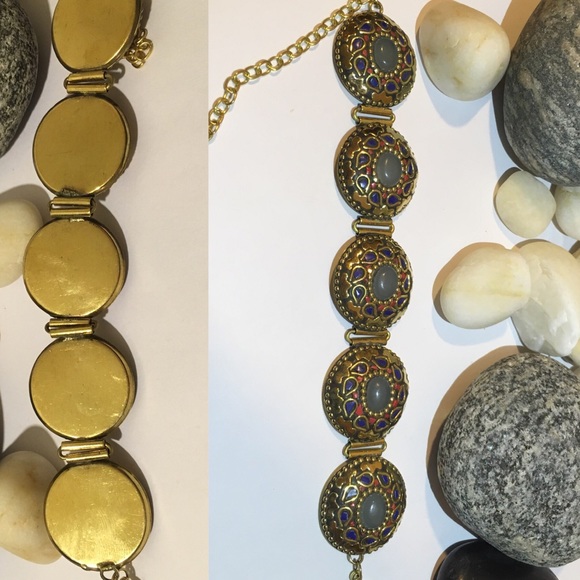 🆒 Rose Quartz Lapis Lazuli Turkish Brass Bracelet - Picture 4 of 6